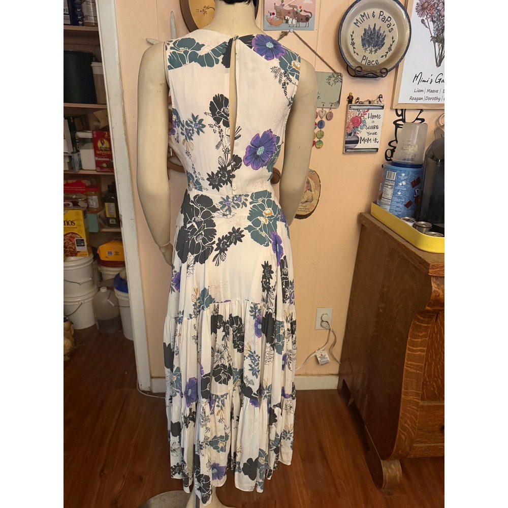 Free People Sure Thing Floral Tiered Maxi Dress Size 6 Pastel Pink Boho - Picture 3 of 15